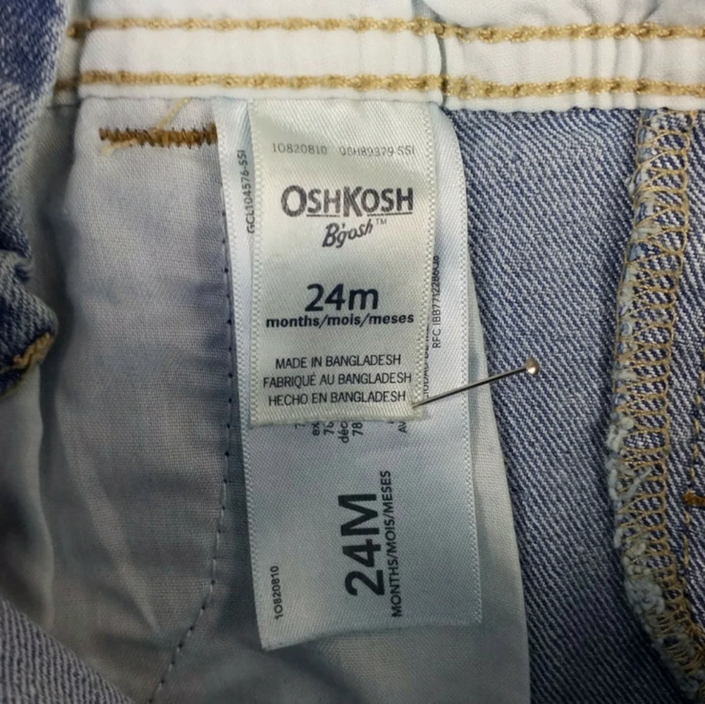 OshKosh B'Gosh Light-Medium Wash Adjustable Snap Crotch Bib Overalls Boys 24M